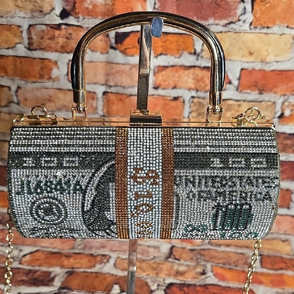 Sparkling  10,000 Dollar Design Rhinestone Crossbody Bag - Picture 5 of 7